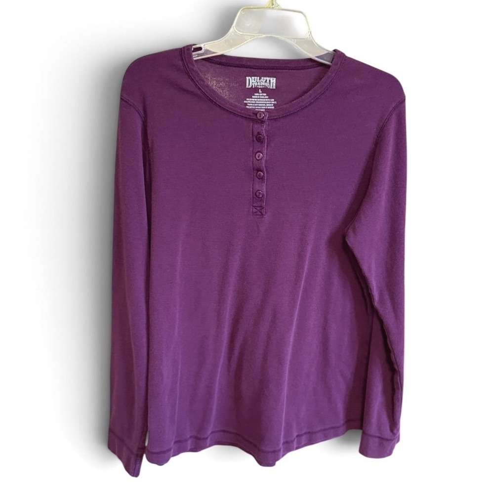 Duluth Trading Co Henley Top Womens Large Purple Long Sleeve Cotton Workwear